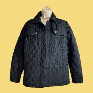 Lands’ End Ladies Quilted Lightweight Jacket Black M (10/12) No Buttons or Belt